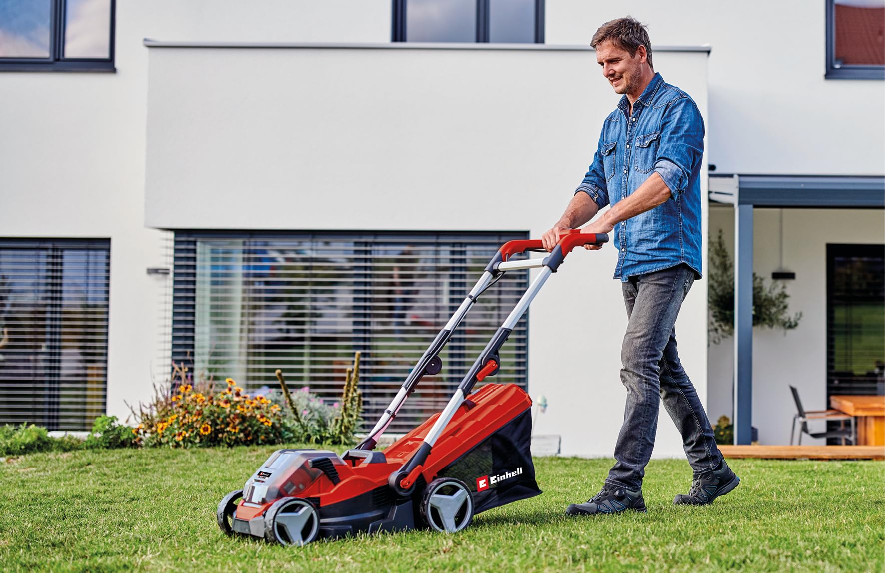 36V Cordless Lawn Mower, 34cm Cutting Width, 2×3Ah Batteries, 2 Chargers, 30L Grass Box, 5-Stage Cutting Height