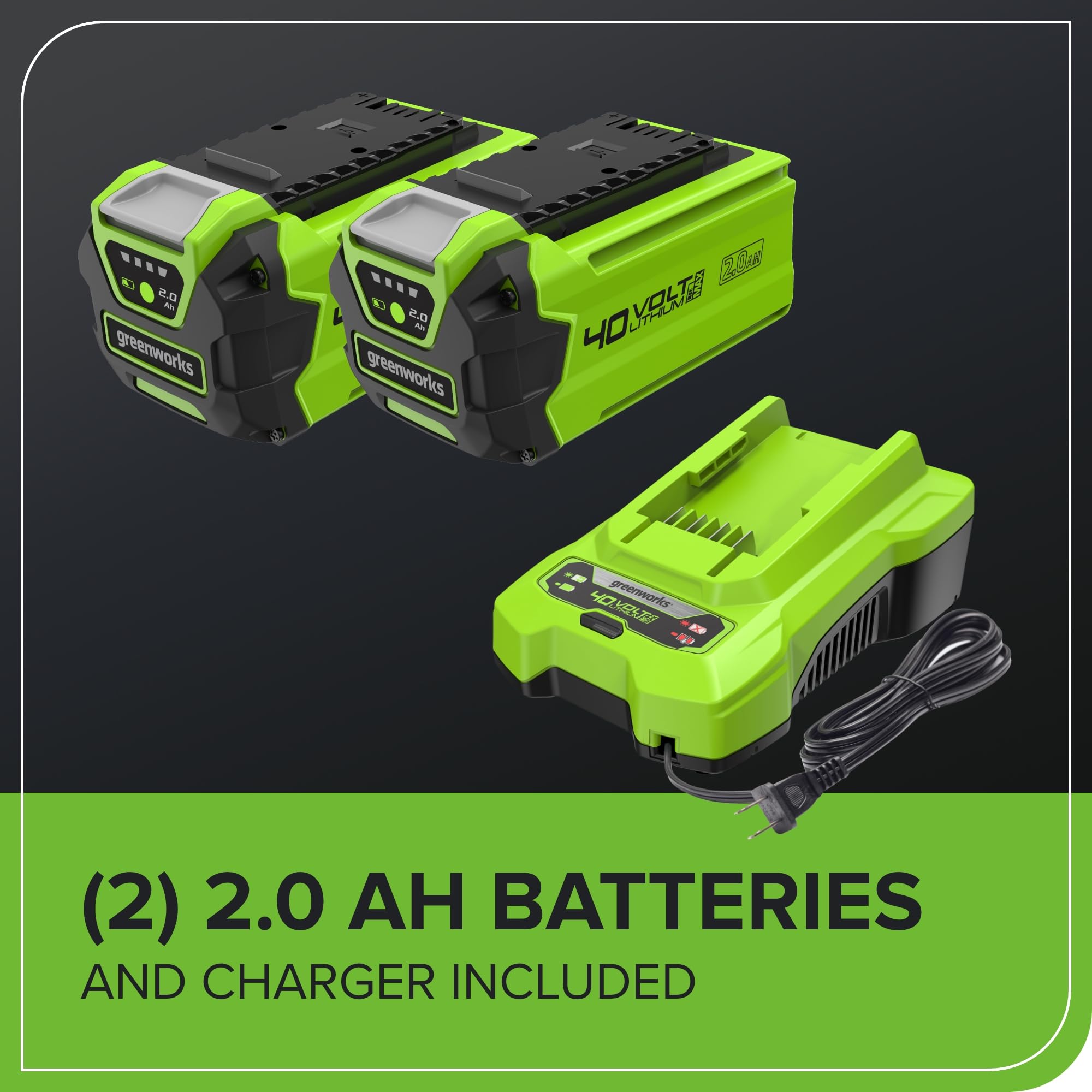 40V Cordless Lawn Mower, 35cm Cutting Width, 2×2Ah Batteries, Charger, 40L Grass Bag, 5 Cutting Heights