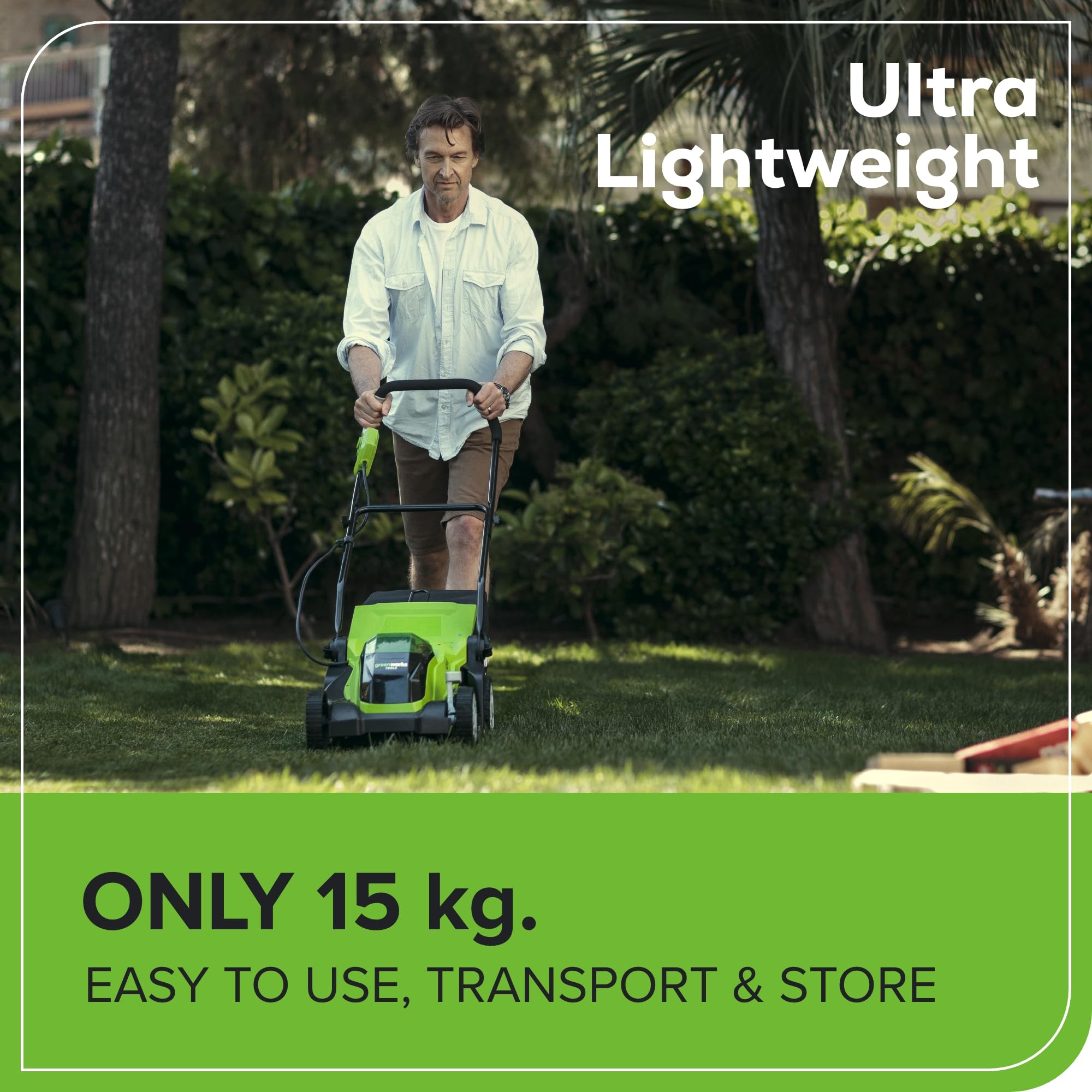 40V Cordless Lawn Mower, 35cm Cutting Width, 2×2Ah Batteries, Charger, 40L Grass Bag, 5 Cutting Heights