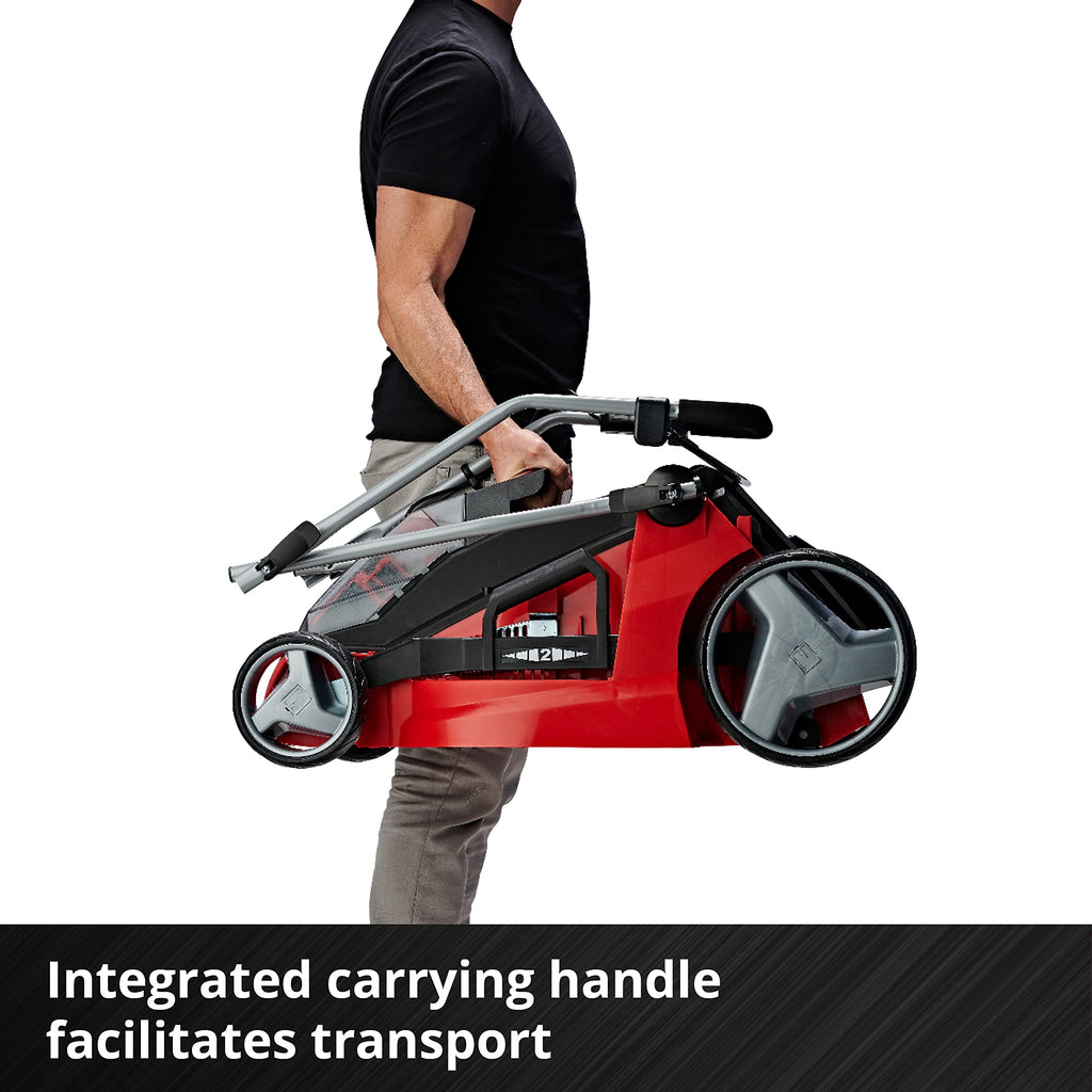 36V Cordless Brushless Lawn Mower, 43cm Cutting Width, 2×4Ah Batteries, 2 Fast Chargers, 63L Grass Bag