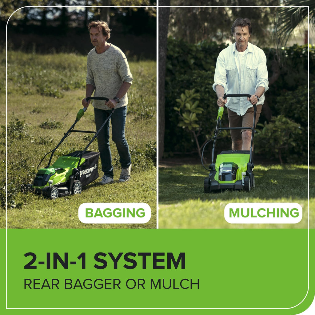 40V Cordless Lawn Mower, 35cm Cutting Width, 2×2Ah Batteries, Charger, 40L Grass Bag, 5 Cutting Heights