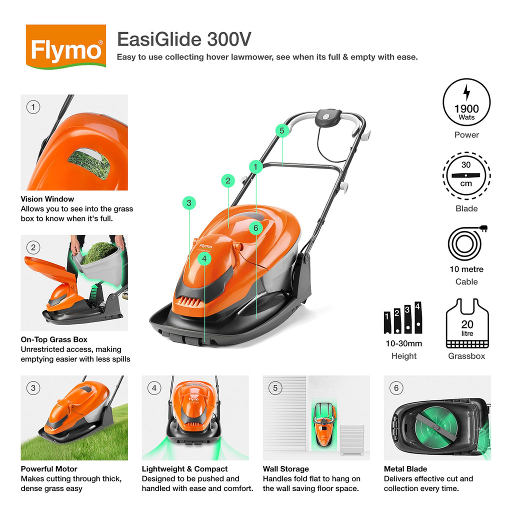 1800W Electric Hover Lawn Mower with 36cm Cutting Width & 26L Grass Box
