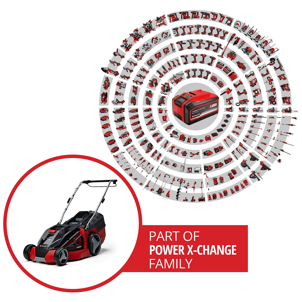 36V Cordless Brushless Lawn Mower, 43cm Cutting Width, 2×4Ah Batteries, 2 Fast Chargers, 63L Grass Bag