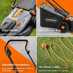 1800W Electric Lawn Mower with 43cm Cutting Width, 52L Grass Box & Mulching Function